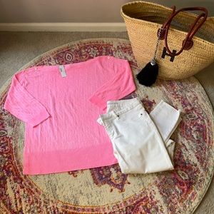 J. Crew Sunwashed Neon Pink Linen Sweater SZ XL